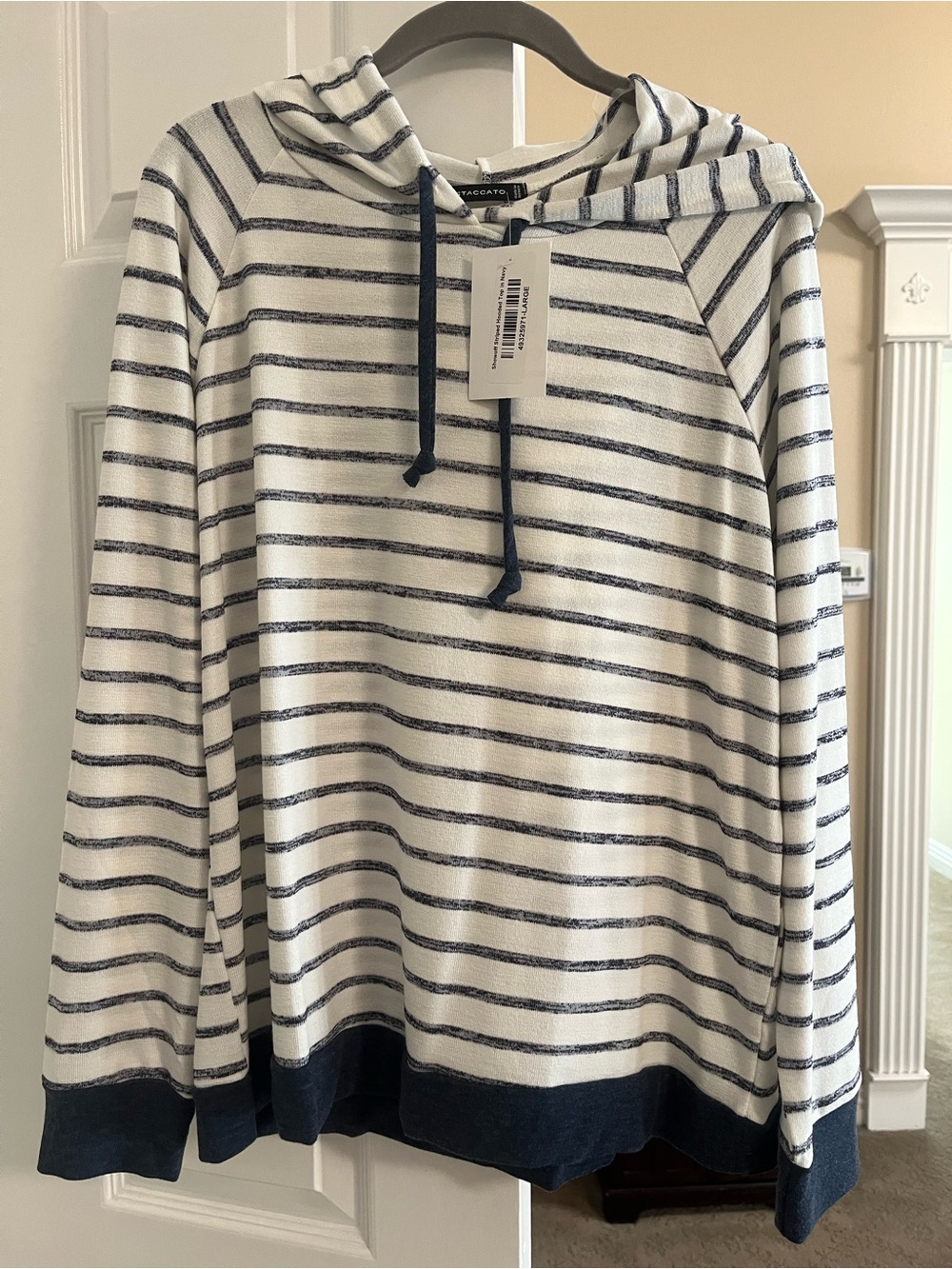 Staccato Navy & White Striped Hooded Top